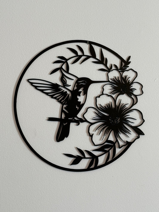 2D Hummingbird with Flowers Wall Art