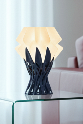 Nox table lamp illuminated in modern living room with natural light