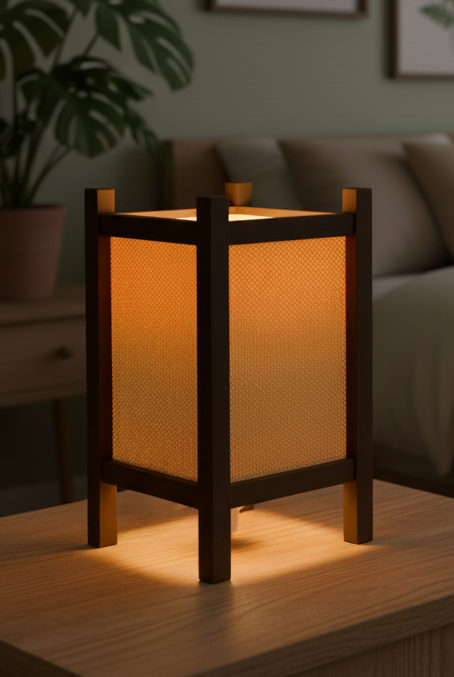 Riku table lamp with a modern sculptural design casting soft ambient light.