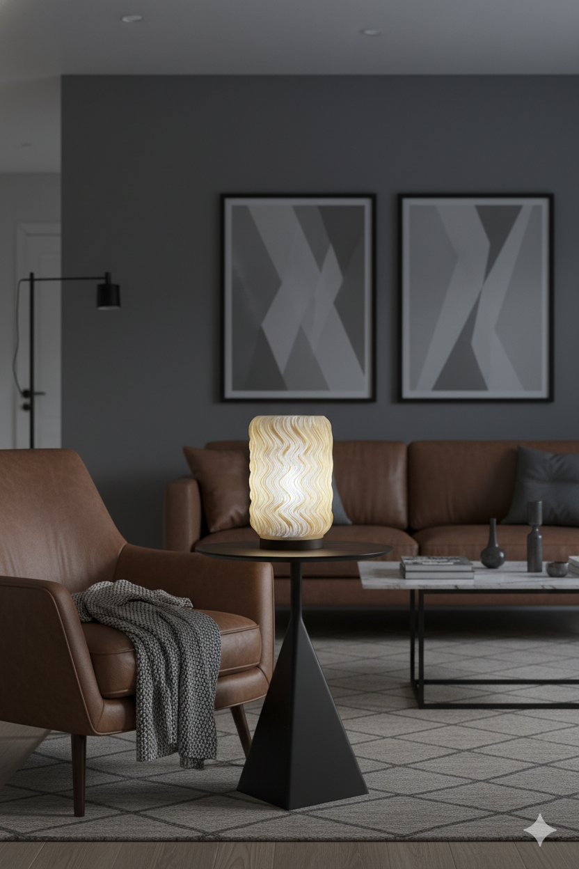 Tide decorative lampshade styled on a modern lamp base.