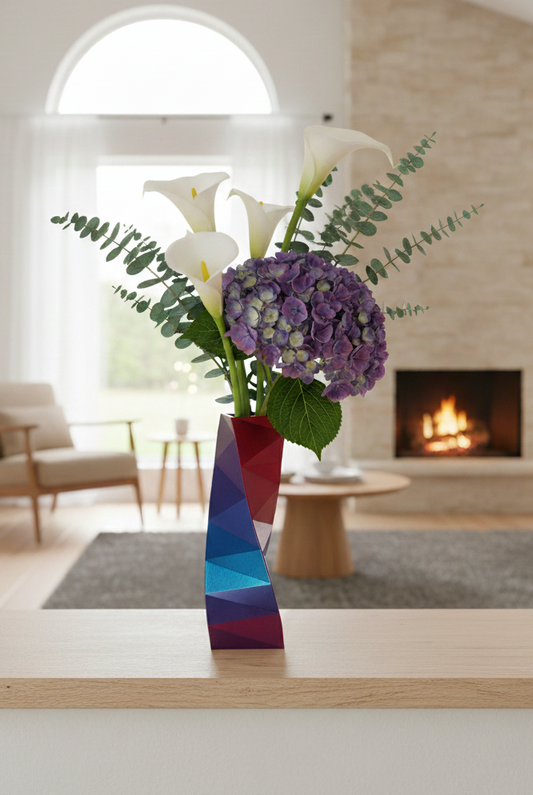 Twistr vase with a flowing sculptural design displayed as a modern decorative accent.
