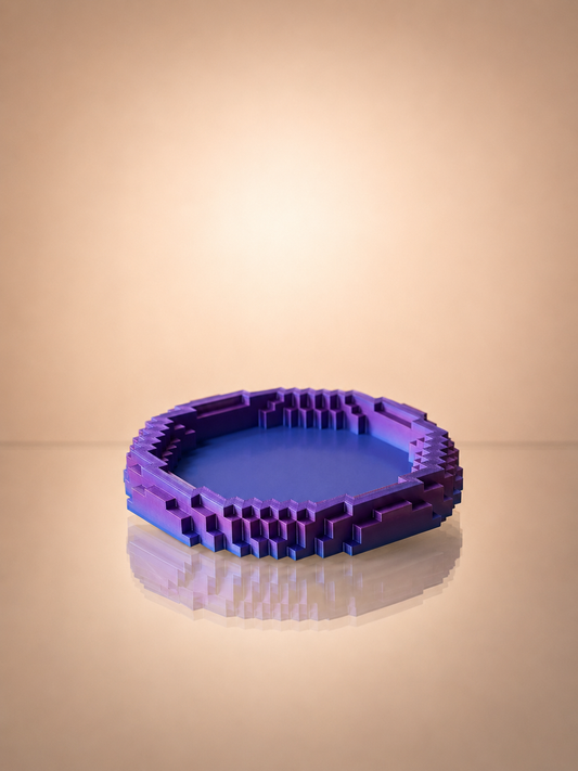 Blocks Tray geometric organizer with layered pixel inspired design and gradient finish.