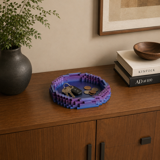 Blocks Tray displayed on a console table holding everyday essentials and décor.