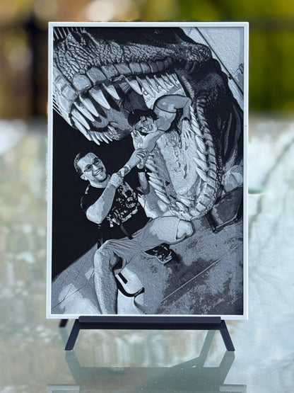 Close-up view of layered details in a custom image-to-3D art piece.