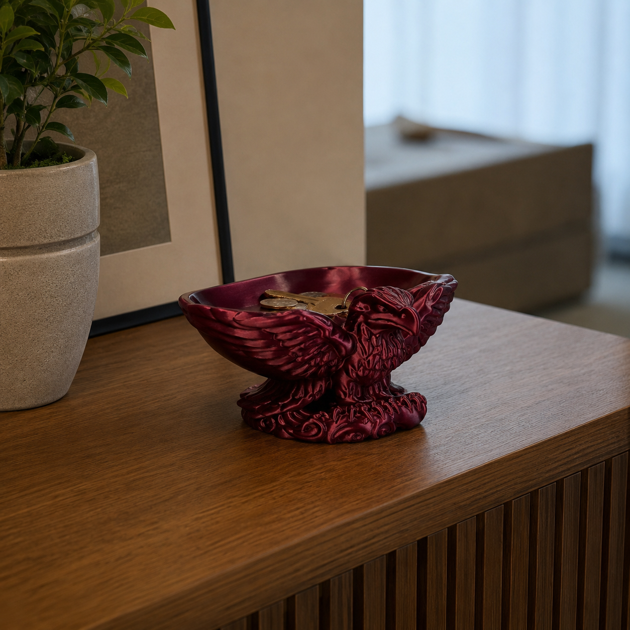 Eagle Bowl displayed on a modern console table as a functional catchall bowl.