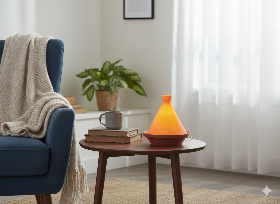 Decorative Nour Tajine Lamp adding cozy atmosphere to living space