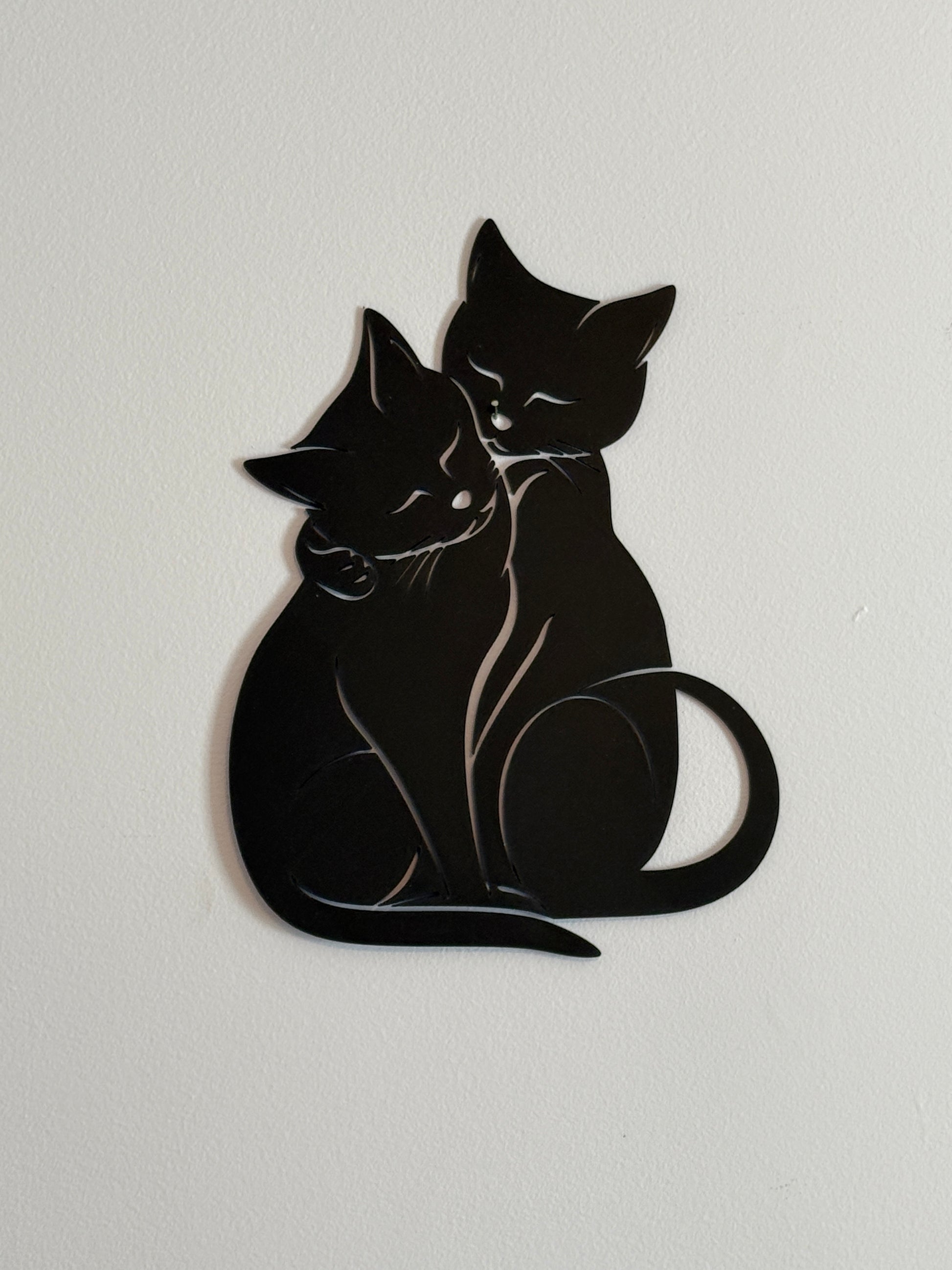 Minimalist 2D loving cats wall art with elegant black silhouette