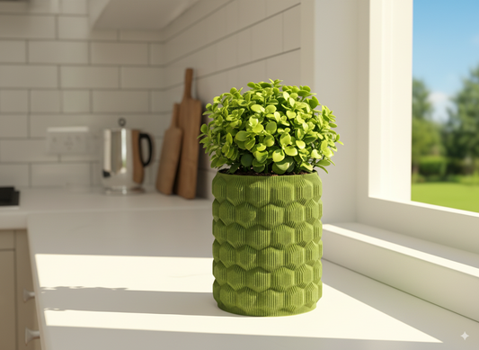 Cubee Planter V2 styled with a houseplant in a contemporary interior setting.