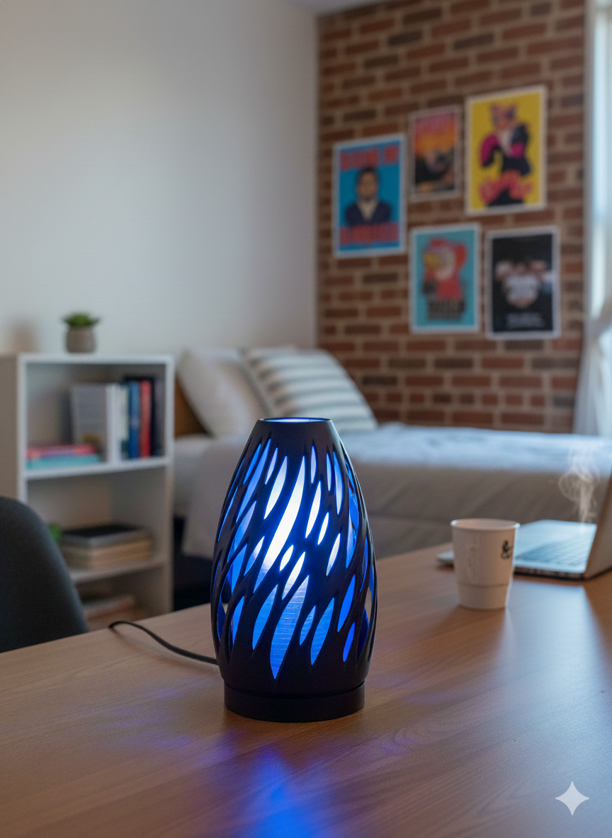 Modern Spectra lamp displayed on table with artistic lighting effect