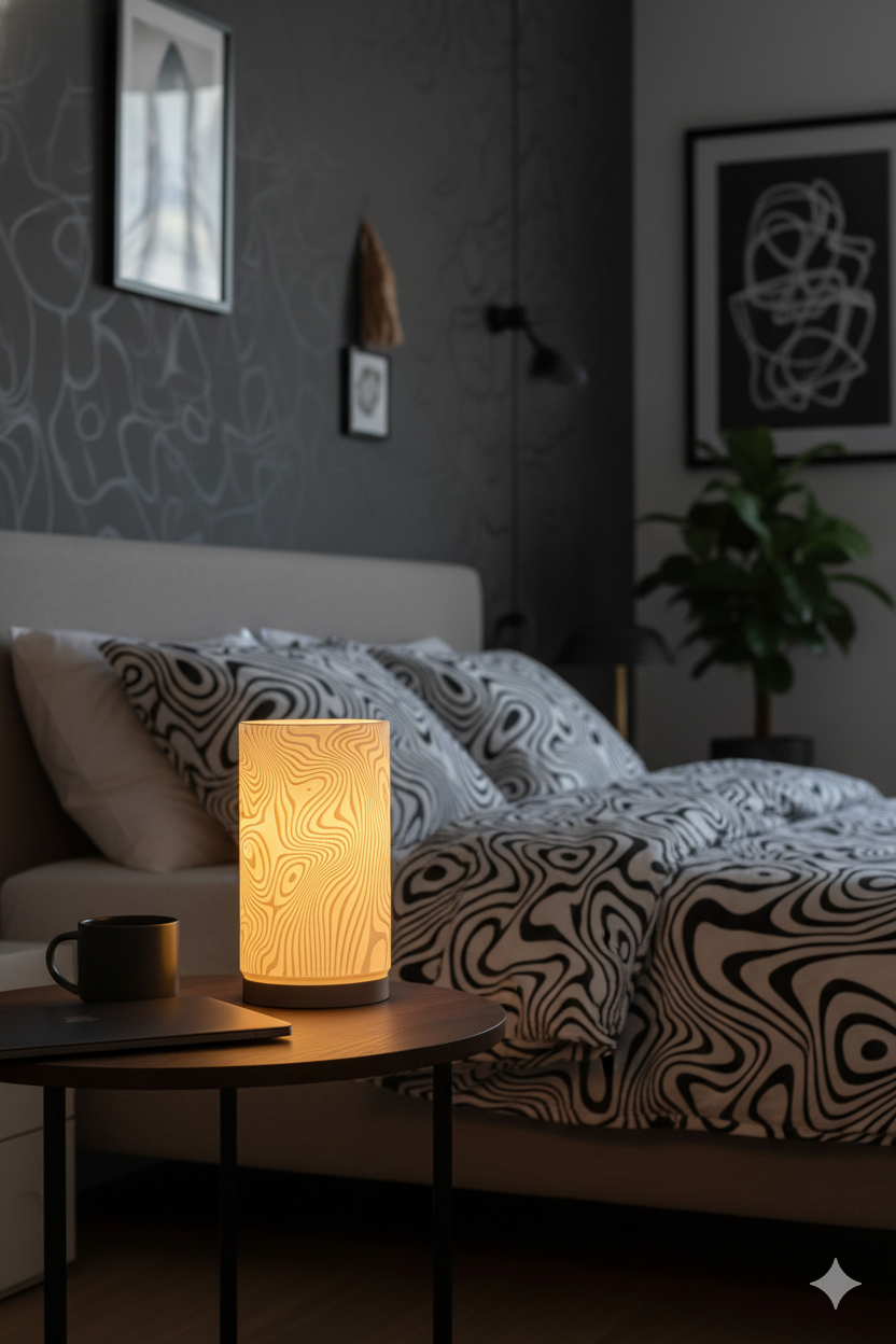 Drift Glow decorative lamp showcasing sculptural modern design and gentle mood lighting.