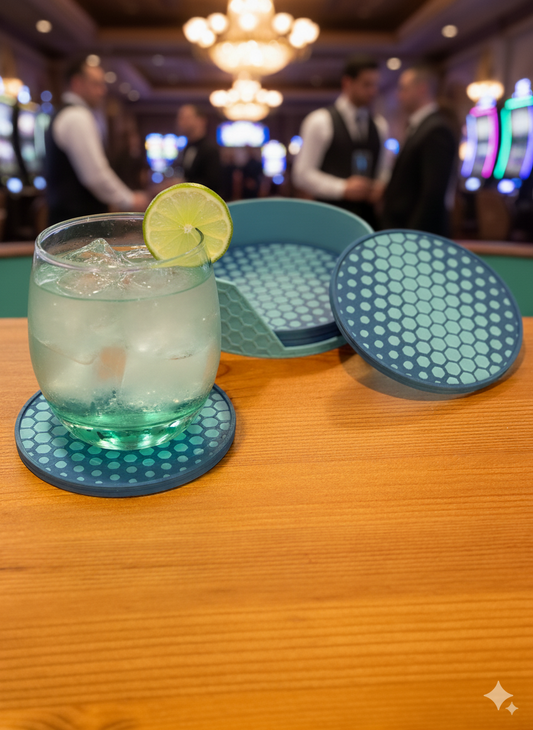 Geometric Hexa coasters stacked neatly for everyday use and décor.