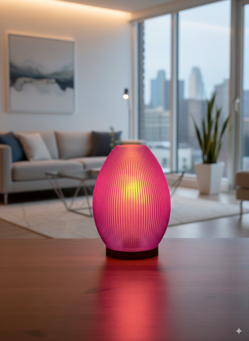 Sculptural flame lampshade creating cozy atmospheric lighting