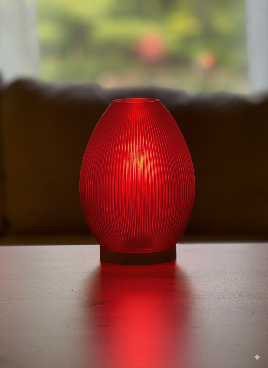 Decorative flame lampshade used as modern ambient lighting accent