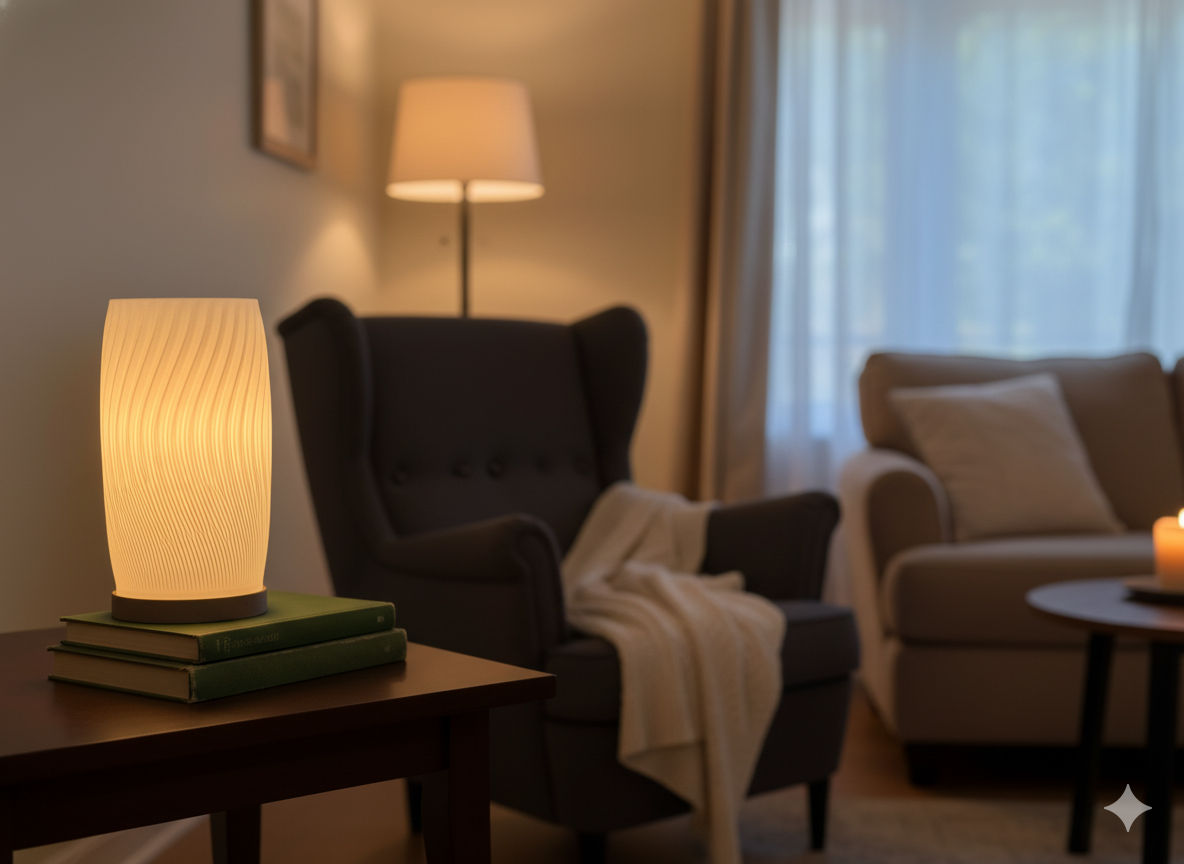 Flow Curve Lamp adding modern ambient lighting to a minimalist interior