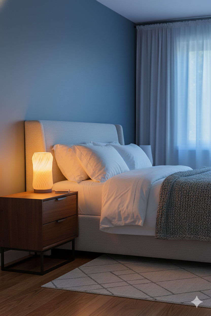 Modern spiral lamp with a minimalist aesthetic and warm diffused lighting.