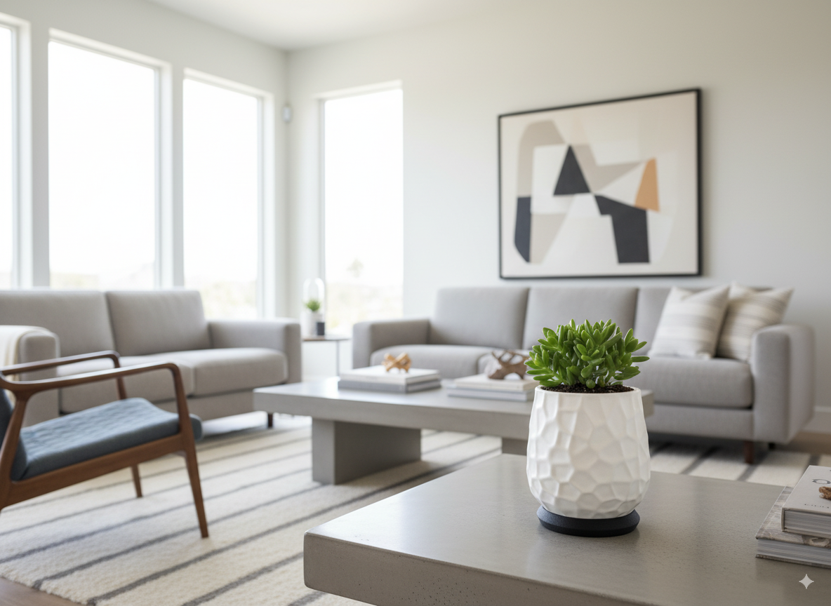 Sculptural Nido planter and saucer set designed for modern interiors