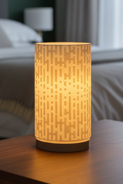 Pixel Glow lamp with pixel-inspired design emitting a warm ambient light