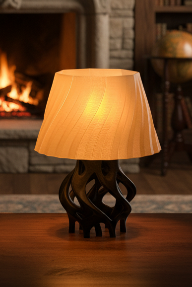 Root table lamp with organic sculptural base and warm glowing shade