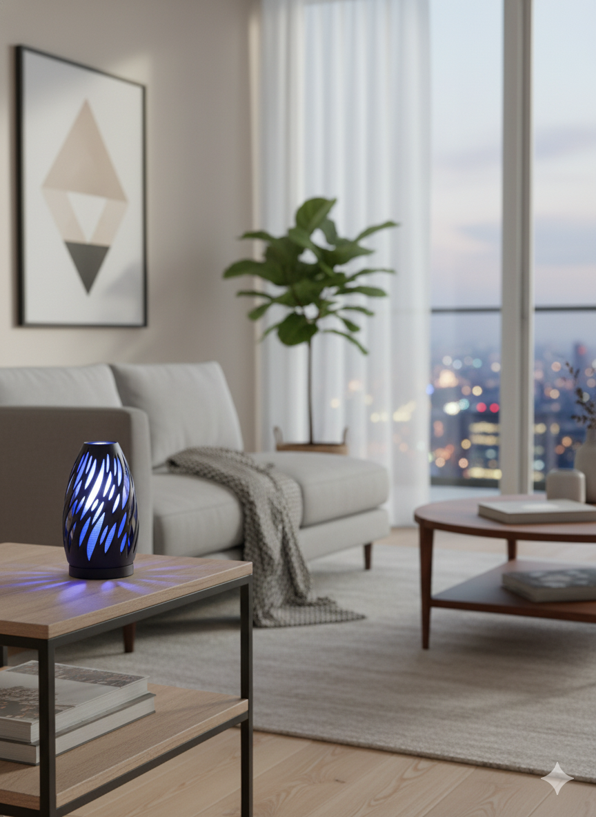 Spectra lamp used as accent lighting in a contemporary living room