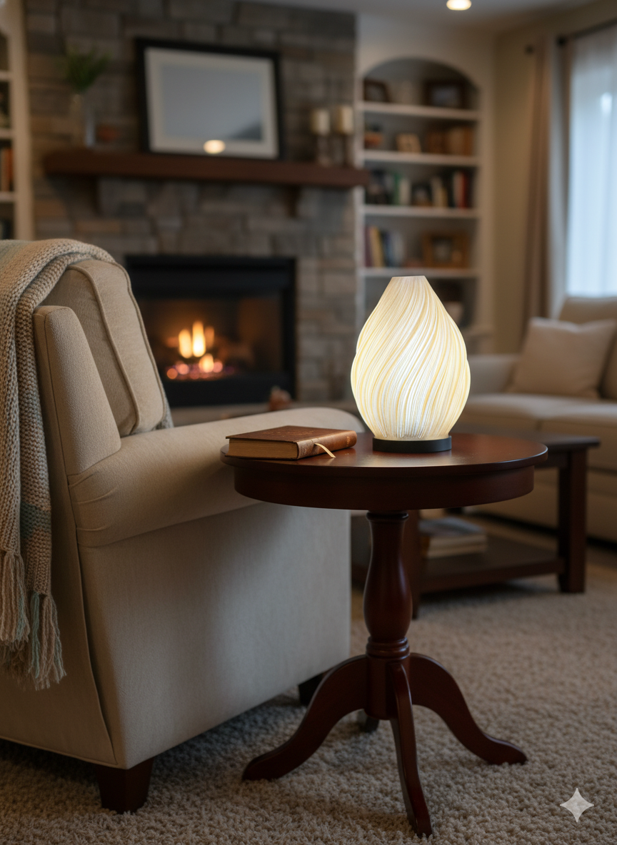 Sculptural Spiral Flame Lamp inspired by the movement of fire