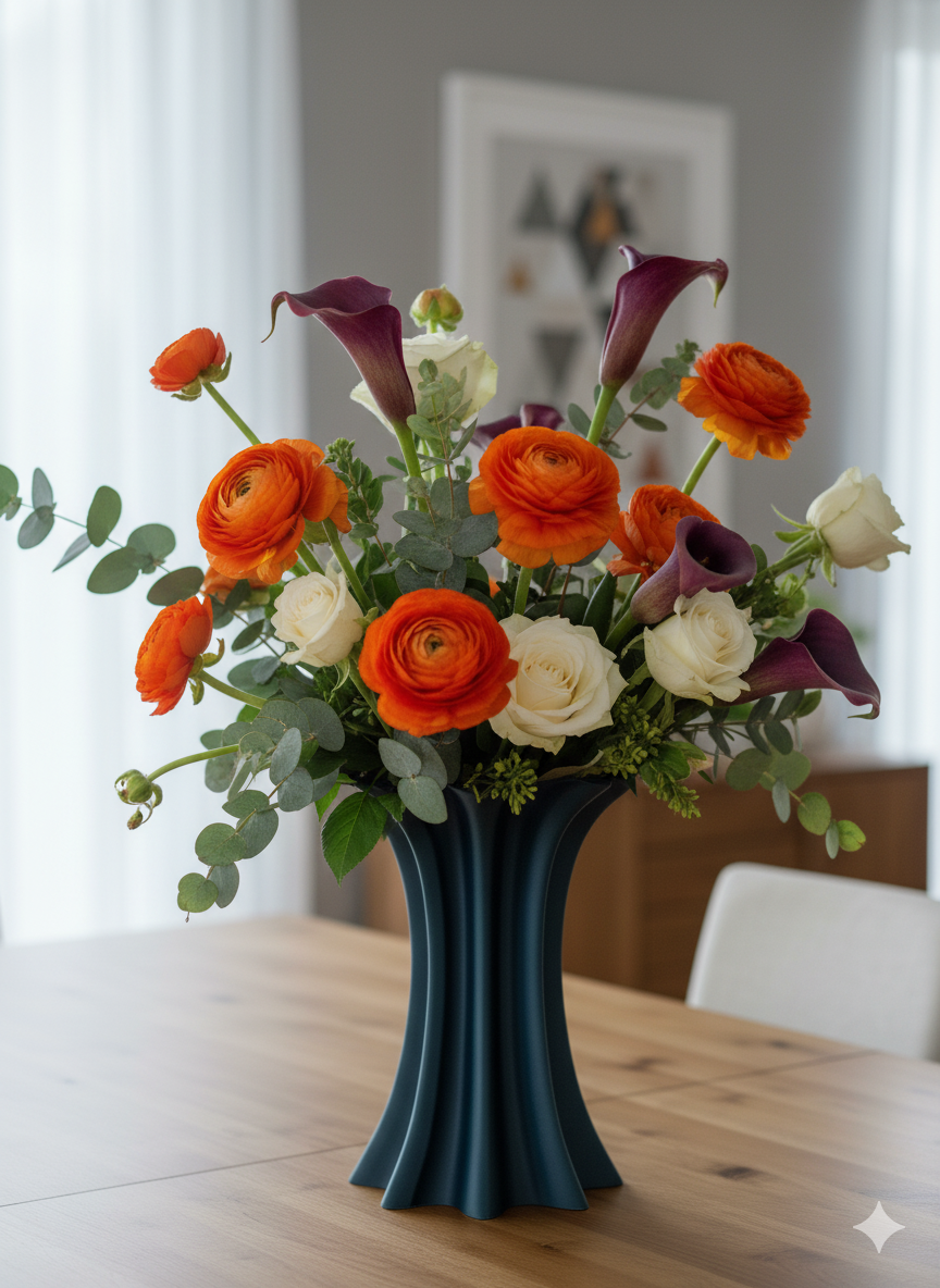 Modern Splash Vase with fluid sculptural design displayed on a wooden table