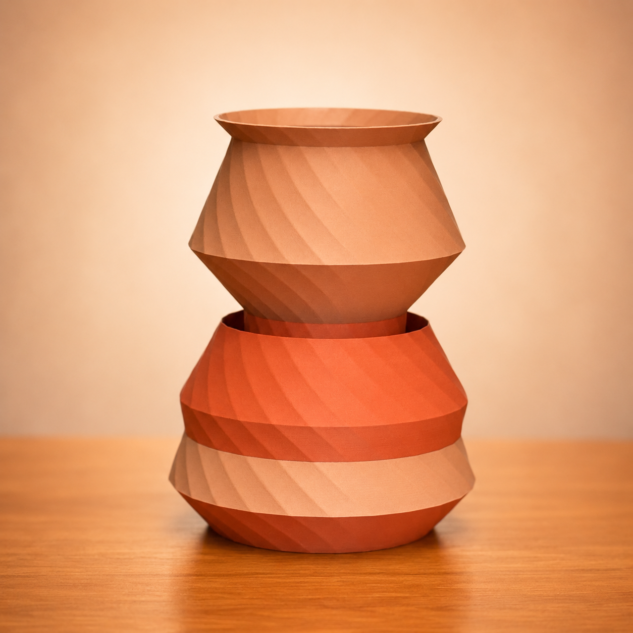 Modern Stacker vase featuring a geometric layered silhouette and warm orange finish, ideal for contemporary home décor.