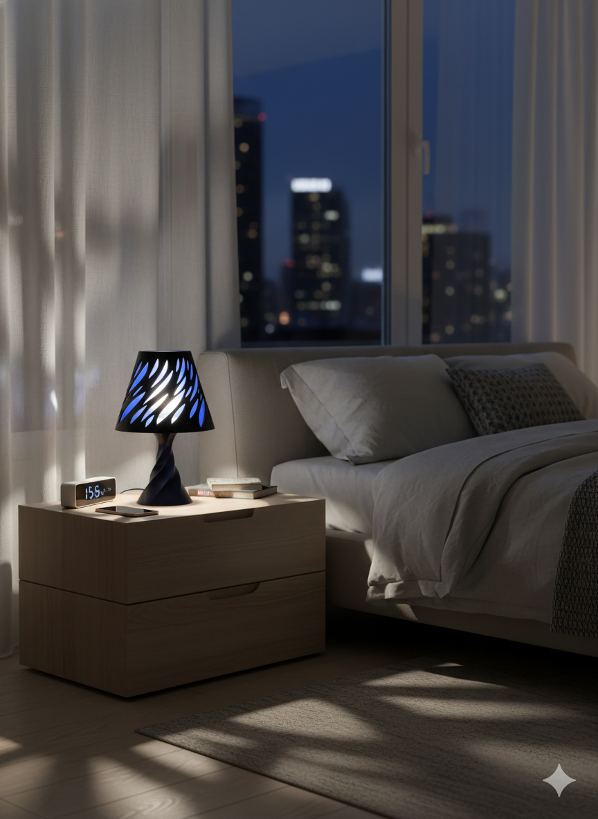 Tall Spectra Lamp used as statement lighting in contemporary living room