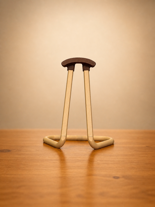 Tempo Headphone Stand with sculptural modern design for desk organization.