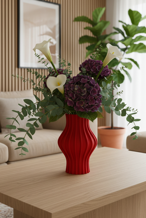 Tronco Vase displayed with flowers on a windowsill in a modern interior.